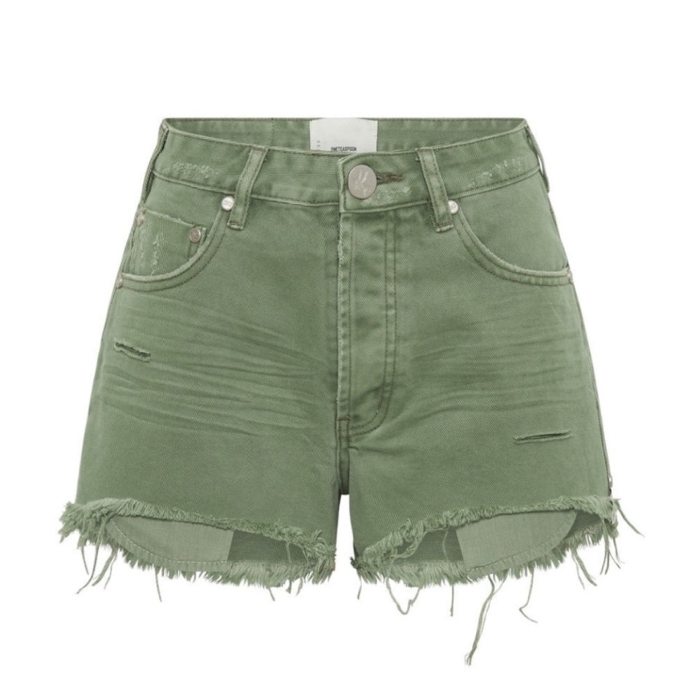 NWT One Teaspoon Bonita High Waist Denim Shorts Super Khaki Pistachio Green
